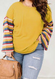 Plus Size Women Round Neck Patchwork Long Sleeve T-Shirt