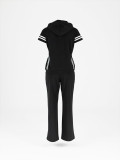 Women Casual Sport Hooded T-Shirt Wide-Leg Pants Striped Two-Piece Set
