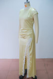 Women Summer Lace Patchwork Slit Maxi Dress