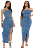 Women Sexy Strap Sleeveless Low Back Tight Waist Denim Dress