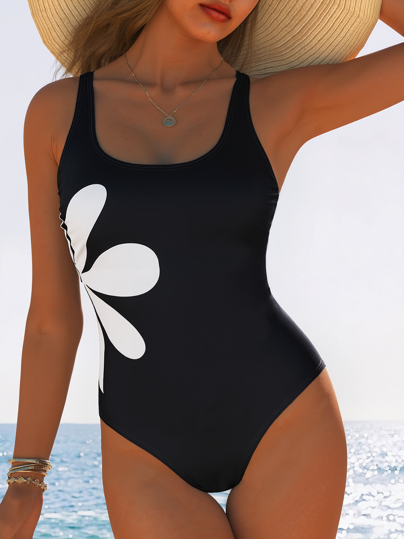 Printed Slim Fit One-Piece Swimsuit for Pool Wear