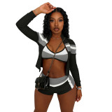 Women Sexy Solid Patchwork Jacket Shorts Two-Piece Set (No Innerwear)