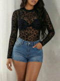Women Leopard Print Mesh Sexy Jumpsuit