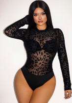 Women Leopard Print Mesh Sexy Jumpsuit