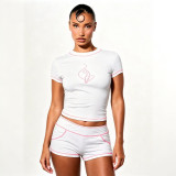 Women Sexy Sport Print Round Neck T-Shirt Shorts Set