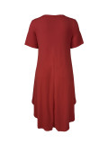 Plus Size Women Solid Round Neck Short Sleeve A-Line Midi Dress