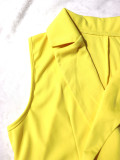 Summer Women Career Solid Sleeveless Blazer Tie Waist Pants Two-Piece Set