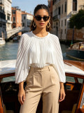 Autumn Women Elegant Round Neck Irregular Shirt