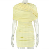 Women Slim Bodycon Wrinkled Waist Short Dress