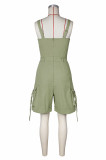 Women Solid Color Strap High Waist Midi Cargo Jumpsuit