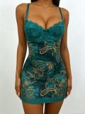 Women Sexy Lace Strap Slim Waist Print Low Back Bodycon Dress