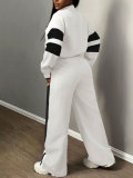 Women Casual Color-Block Striped Hooded Wide-Leg Pants Two-Piece Set