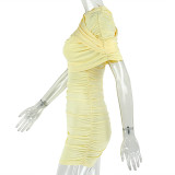 Women Slim Bodycon Wrinkled Waist Short Dress