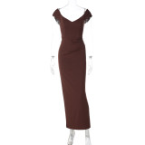Summer Women V-Neck Low Back Slit Slim Fit Dress