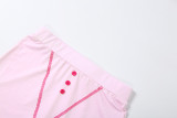 Spring Women Floral Bow Print Round Neck Short Sleeve Top Shorts Set