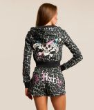 Women Leopard Print Zip Hooded Street Hoodie Shorts Set