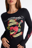 Women White Floral Round Neck Slim Waist Long Sleeve Bodycon Dress