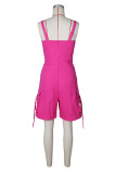 Women Solid Color Strap High Waist Midi Cargo Jumpsuit