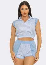 Women Striped Two-Piece Shorts Set Women Striped Two-Piece Shorts Set