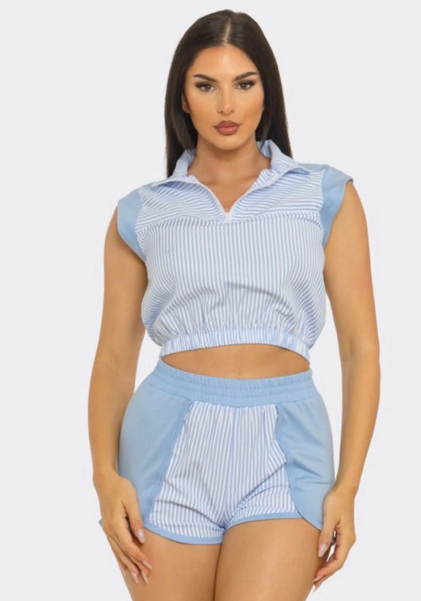 Women Striped Two-Piece Shorts Set