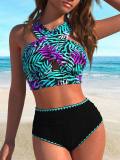 Women Black White Striped Polka Dot Cross Slim Fit Low Back Bikini Set