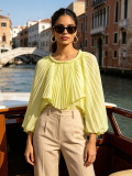Autumn Women Elegant Round Neck Irregular Shirt