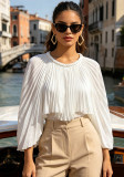 Autumn Women Elegant Round Neck Irregular Shirt