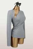 Women Solid Slim Fit Stretch Long Sleeve Slash Shoulder Top