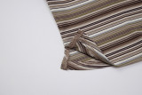 Women American Summer Striped V-neck Short Sleeve Skirt Set