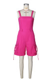 Women Solid Color Strap High Waist Midi Cargo Jumpsuit