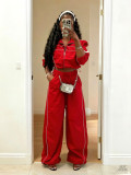 Women Sport Casual Jacket Wide-Leg Pants Set