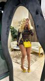 Women Autumn Polka Dot Print Long-Sleeve Top and Shorts Two-Piece Set