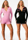 Women Sporty Color Block Zipper Hooded Romper