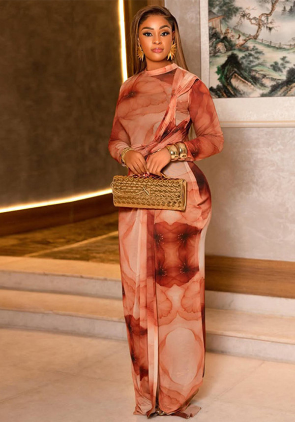Women color-blocked bodycon round neck long-sleeved dress