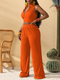 Women Summer Casual Zipper Sleeveless Top and Wide-Leg Pants Two-Piece Set