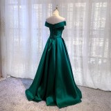 Women off-shoulder dark green formal party evening dress（Processing time need 3-6 days）
