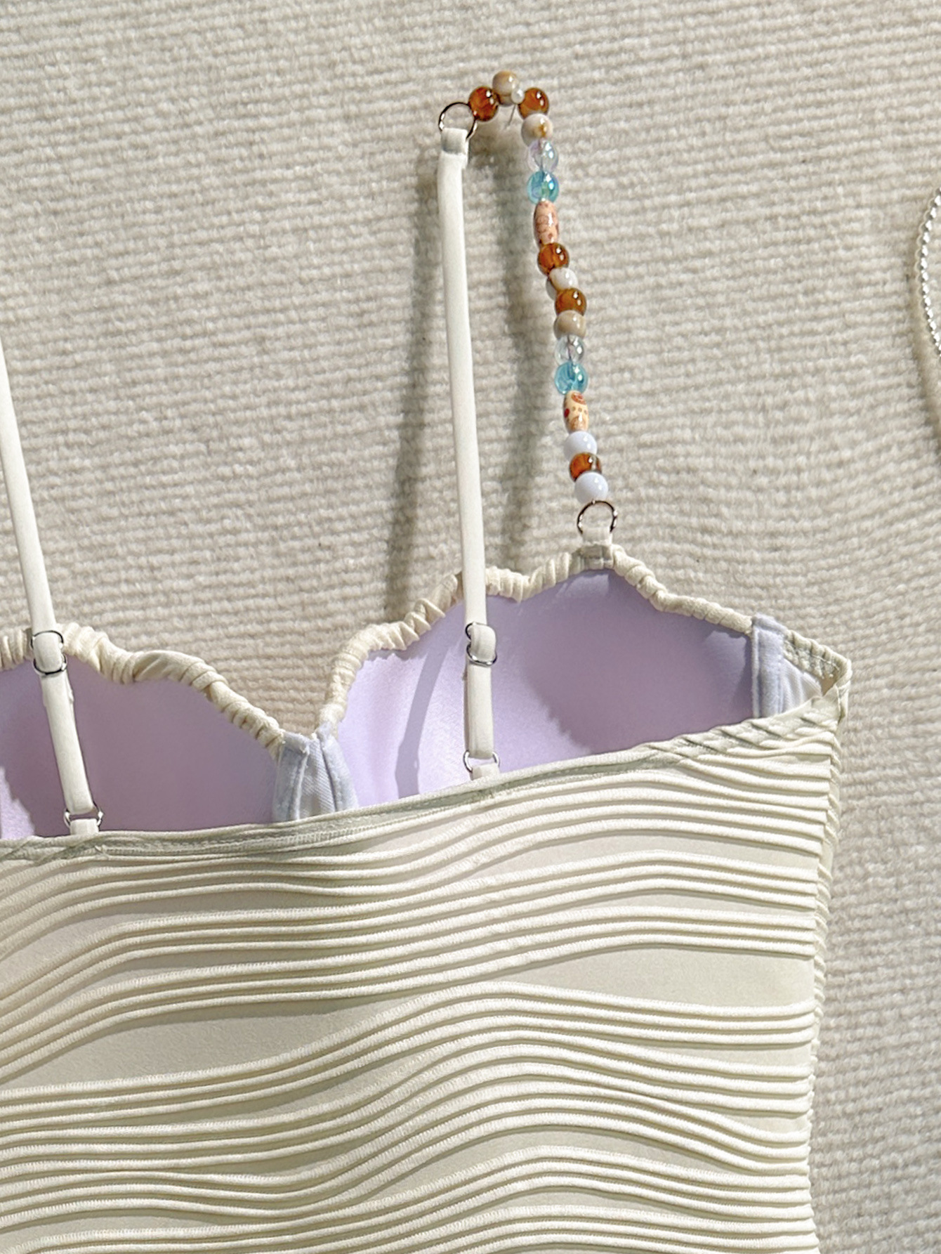 Wave Pattern Shell Beaded One-Piece Swimsuit for Beachwear