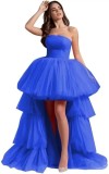 Women mesh cascading ruffles strapless evening dress（Processing time need 3-6 days）