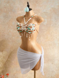 Women multi-color Jewelry Beaded Halter Neck Bra
