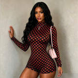 Women Sexy Polka Dot Round Neck Long-Sleeve Bodysuit