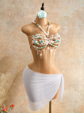 Women multi-color Jewelry Beaded Halter Neck Bra