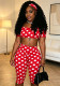 Women Sexy Polka Dot Print Strapless Top and Knee-Length Shorts (with headband) Two-Piece Set