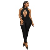Women Sexy Solid Hollow-Out Mesh Patchwork Sleeveless Backless