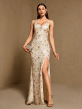 Women Spring Summer V-Neck Backless Lace-Up Evening Gown（Processing time need 3-6 days）
