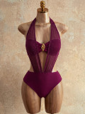 Women Backless Cross-Style Metallic Jewelry One-Piece Swimwear