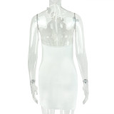 Women solid floral bodycon sleeveless dress