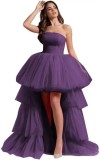 Women mesh cascading ruffles strapless evening dress（Processing time need 3-6 days）