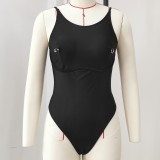 Women Solid Backless One-Piece Swimwear