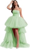 Women mesh cascading ruffles strapless evening dress（Processing time need 3-6 days）