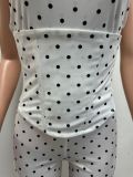 Women Halter Neck Polka Dot Zipper Capri Jumpsuit (Faux Two-Piece)